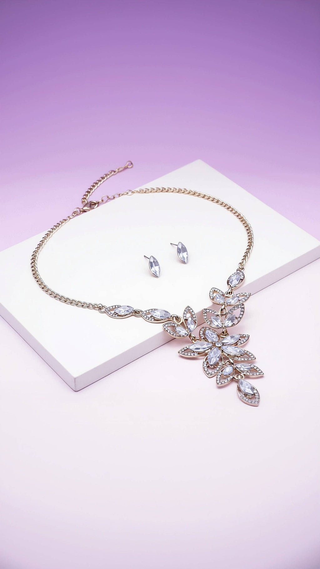 Flower Crystal Necklace & Earrings Set