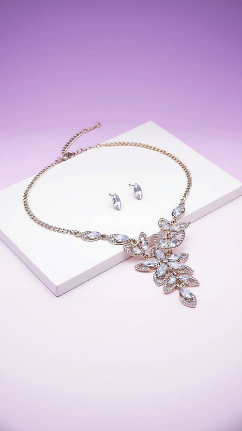 Flower Crystal Necklace & Earrings Set