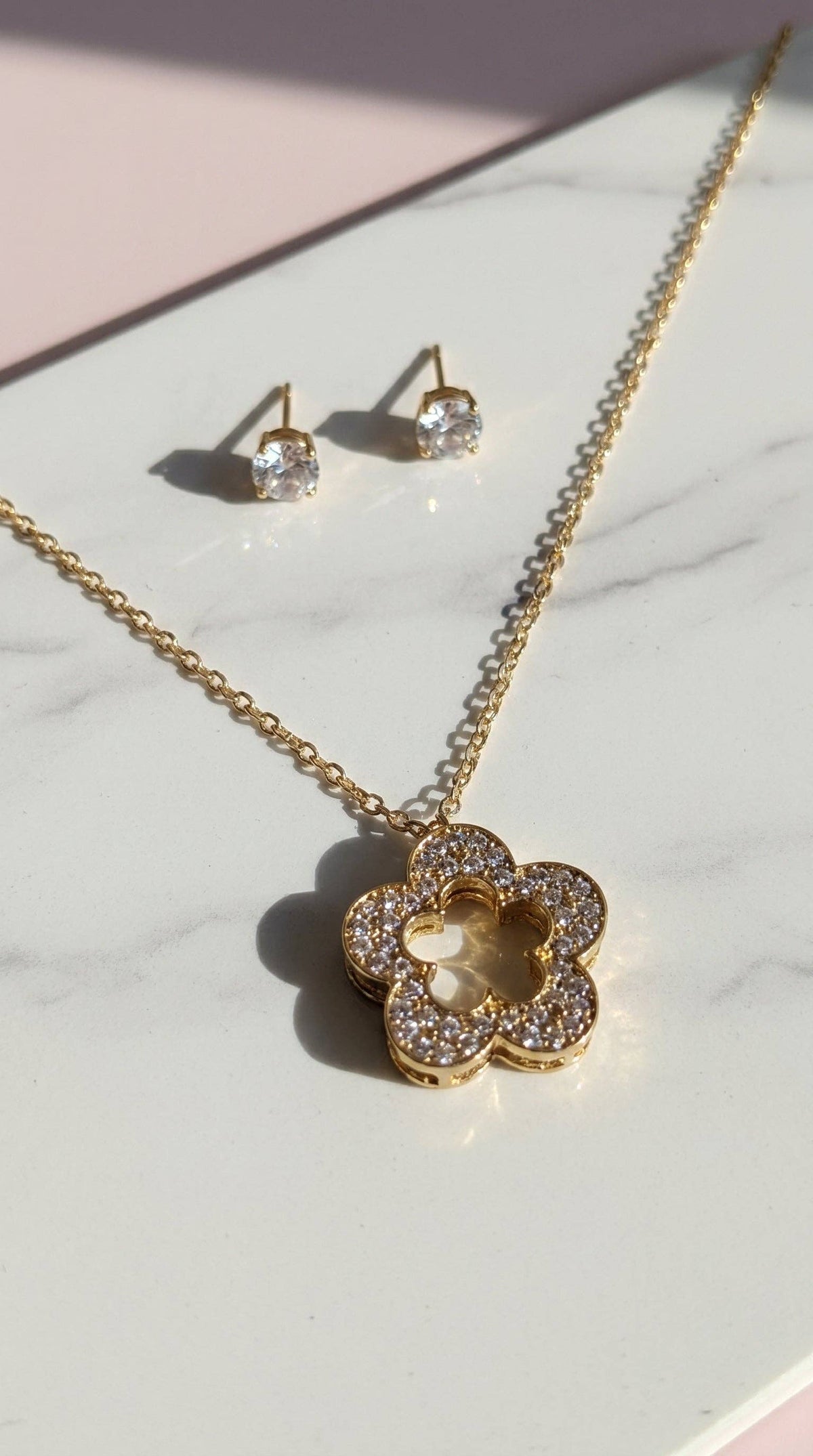 Crystal Flower Pendant Necklace & Earring Set